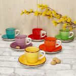 6er Set UNI Bunt Espressotassen mit Untertassen für 6 Personen aus Steingut - 24326774_Bild_5