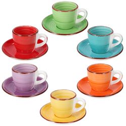 01-24326774-HIT-Uni-Espressotasse-mit-Untertasse-6er-Set.jpg 6er Set UNI Bunt Espressotassen mit Untertassen für 6 Personen aus Steingut - 24326774_Bild_1
