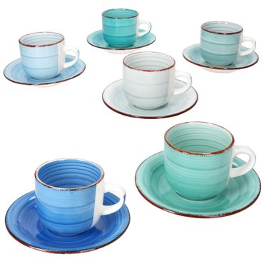 6er Set BLUE Cappuccinotassen mit Untertassen für 6 Personen aus Steingut - 24327058_Bild_1