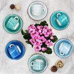 6er Set BLUE Cappuccinotassen mit Untertassen für 6 Personen aus Steingut - 24327058_Bild_2