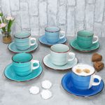 6er Set BLUE Cappuccinotassen mit Untertassen für 6 Personen aus Steingut - 24327058_Bild_5