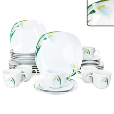 30tlg Kombiservice WHITE CALLA Porzellan für 6 Personen_Bild_1