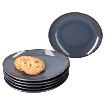 6er Set Kuchenteller NATURAL dunkelblau für 6 Personen aus Steingut - 582711_Bild_1