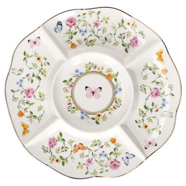 DANCING BUTTERFLIES Servierplatte rund mit verschiedenen Flächen aus Porzellan – R3135#DANB