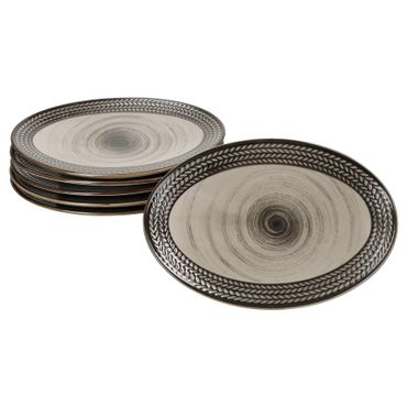 6er Set PROSPERO Platte oval braun für 6 Personen aus Porzellan_Bild_1