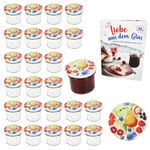 25er Set Sturzglas 125 ml Marmeladenglas Einmachglas Einweckglas To 66 Comic-Obst Deckel incl. Diamant-Zucker Gelierzauber Rezeptheft_Bild_1