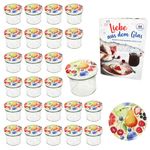 25er Set Sturzglas 125 ml Marmeladenglas Einmachglas Einweckglas To 66 Comic-Obst Deckel incl. Diamant-Zucker Gelierzauber Rezeptheft_Bild_2