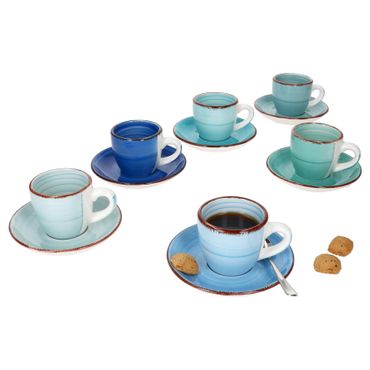 6er Set BLUE Espressotassen mit Untertassen für 6 Personen aus Steingut - 24327056_Bild_1