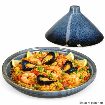 Tajine blau-schwarz mit Deckel aus Steingut - 24304309