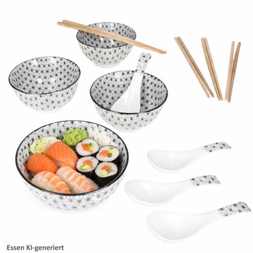 Sushi Set für 4 Personen mit je 4x Schalen, Löffel & Stäbchen - 60503