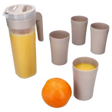 5tlg Krug Set ToGo beige - 1x Krug mit Deckel + 4x Becher aus Kunststoff - 94630_Bild_1
