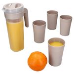 5tlg Krug Set ToGo beige - 1x Krug mit Deckel + 4x Becher aus Kunststoff - 94630_Bild_1