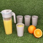 5tlg Krug Set ToGo beige - 1x Krug mit Deckel + 4x Becher aus Kunststoff - 94630_Bild_3