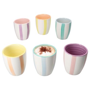6er Set BEACH PASTELLO STRIPES Mokka-Becher OHNE Henkel für 6 Personen aus Steingut - 24326109_Bild_1