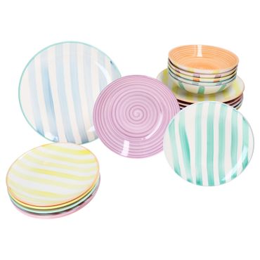 18tlg. Tellerset BEACH PASTELLO STRIPES für 6 Personen aus Steingut - 24326165 + 24326159 + 24326144