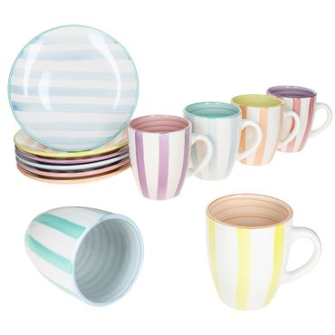 12tlg Frühstücksset BEACH PASTELLO STRIPES für 6 Personen aus Steingut – 24326144 & 24326121_Bild_1