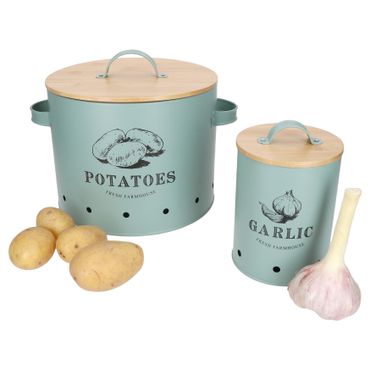 2er Set Knoblauch- & Kartoffeltopf FRESH Mint aus Metall & Bambus – 10899 & 10893_Bild_1