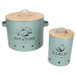 2er Set Knoblauch- & Kartoffeltopf FRESH Mint aus Metall & Bambus – 10899 & 10893_Bild_2