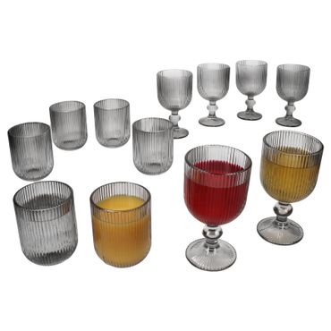 12tlg Set AGATA Wein- & Wassergläser Grau aus Glas – 6x 37560 & 6x 37564_Bild_1