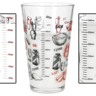 Trinkglas ORGANIC REZEPT mit Backzutaten-Motiv & Messskalen – 67628