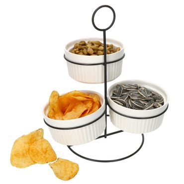 3er Set BIANCA Schalen weiß mit schwarzem Metall-Ständer – 90422