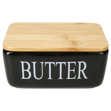 RENI Butterdose schwarz mit Bambusdeckel aus Keramik - 99881
