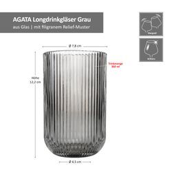 06-37562-Arte-Regal-Agata-Grau-Longdrinkglaeser-430ml-Bemassung.jpg 6er Set AGATA Longdrinkgläser Grau aus Glas – 37562_Bild_5
