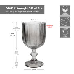 06-37565-Arte-Regal-Agata-Grau-Weinglaeser-370ml-Bemassung1.jpg 6er Set AGATA Rotweingläser Grau aus Glas – 37565_Bild_5