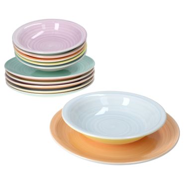 12tlg Tafelservice PASTELLO für 6 Personen aus Steingut - 24326239 + 2432633