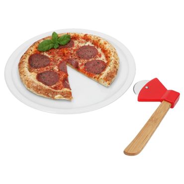 2tlg Geschenkset 1x Pizzaschneider Axt & 1x BIANCO Pizzateller weiß 30,5cm - 162067 & 48709