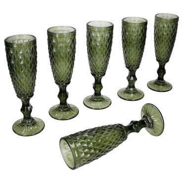 6er Set DIAMOND Sektgläser Grün aus Glas – 38021
