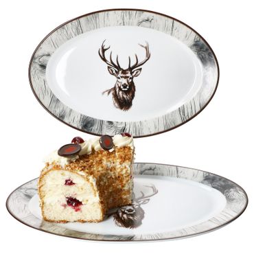 2er Set Alois Platte oval Hirsch aus Porzellan