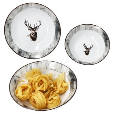 3tlg Set Servierschalen ALOIS Ø20,5cm, Ø23cm & Ø25,5cm Hirsch aus Porzellan