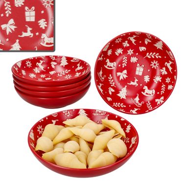 6er Set Advent rot Suppenteller aus Steingut für 6 Personen – 23010338