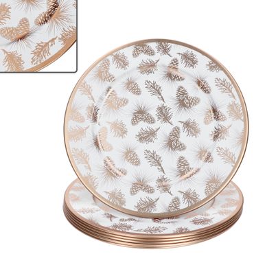 6er Set Platzteller TANNENZAPFEN Weiß-Kupfer 33cm aus Metall – 23465769
