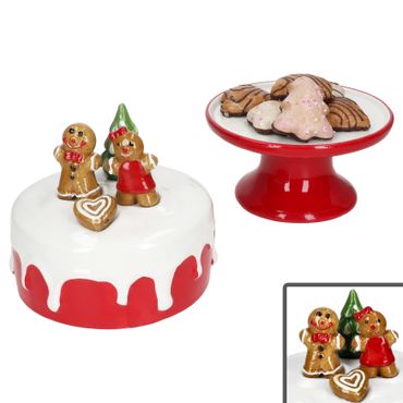 Mini-Tortenplatte auf Fuß mit Lebkuchenfiguren & Tanne aus Steingut - 23000176