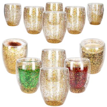 12er Set KONFETTI doppelwandige Gläser Gold Glitzer aus Glas - 27022367