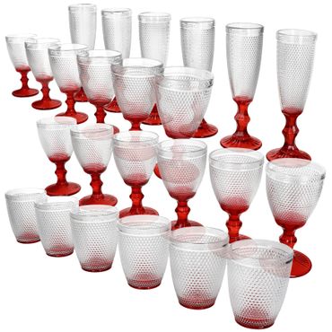 24tlg Set RUBIN Sekt-, Rotwein-, Weißwein- & Wassergläser Rot aus Glas – 6x 77094, 6x 77096, 6x 77098 & 6x 77089