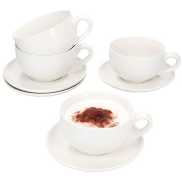 4er Set CREME Cappuccinotassen mit Untertassen in Creme-Weiß aus Steingut – 24302605