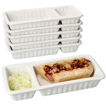 6er Set FRIKANDEL-Schale rechteckig 2 Bereiche weiß aus Porzellan – 24303047