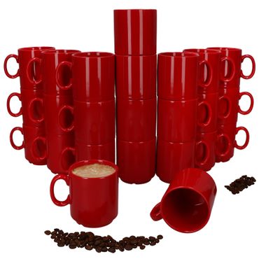 24er Set EVENT stapelbare Kaffeebecher ROT Porzellan 250 ml
