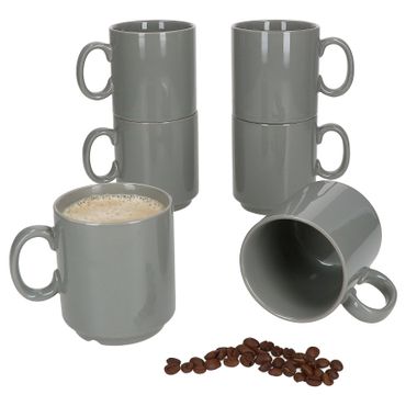 6er Set EVENT stapelbare Kaffeebecher GRAU Porzellan 250 ml