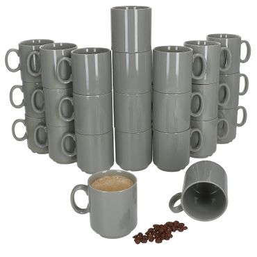 24er Set EVENT stapelbare Kaffeebecher GRAU Porzellan 250 ml
