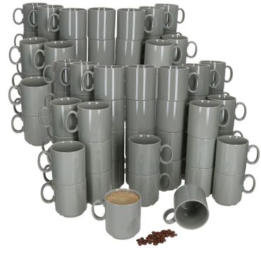 96er Set EVENT stapelbare Kaffeebecher GRAU Porzellan 250 ml