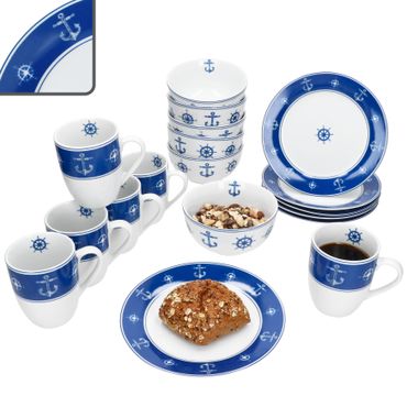 18tlg Frühstücksset AHOI für 6 Personen aus Porzellan