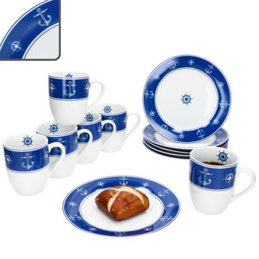 12tlg Frühstücksset Ahoi aus Porzellan für 6 Personen
