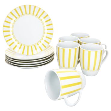 12tlg Frühstücksset SPLIT GELB Porzellan für 6 Personen