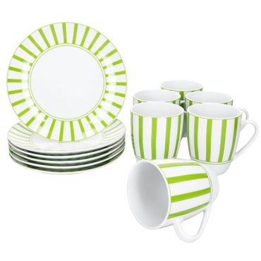 12tlg Frühstücksset SPLIT GRÜN Porzellan für 6 Personen
