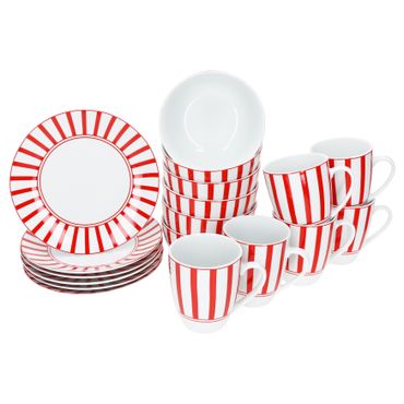 18tlg Frühstücksset SPLIT ROT Porzellan für 6 Personen