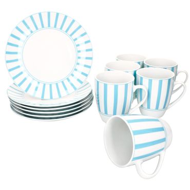 12tlg Frühstücksset SPLIT TÜRKIS Porzellan für 6 Personen